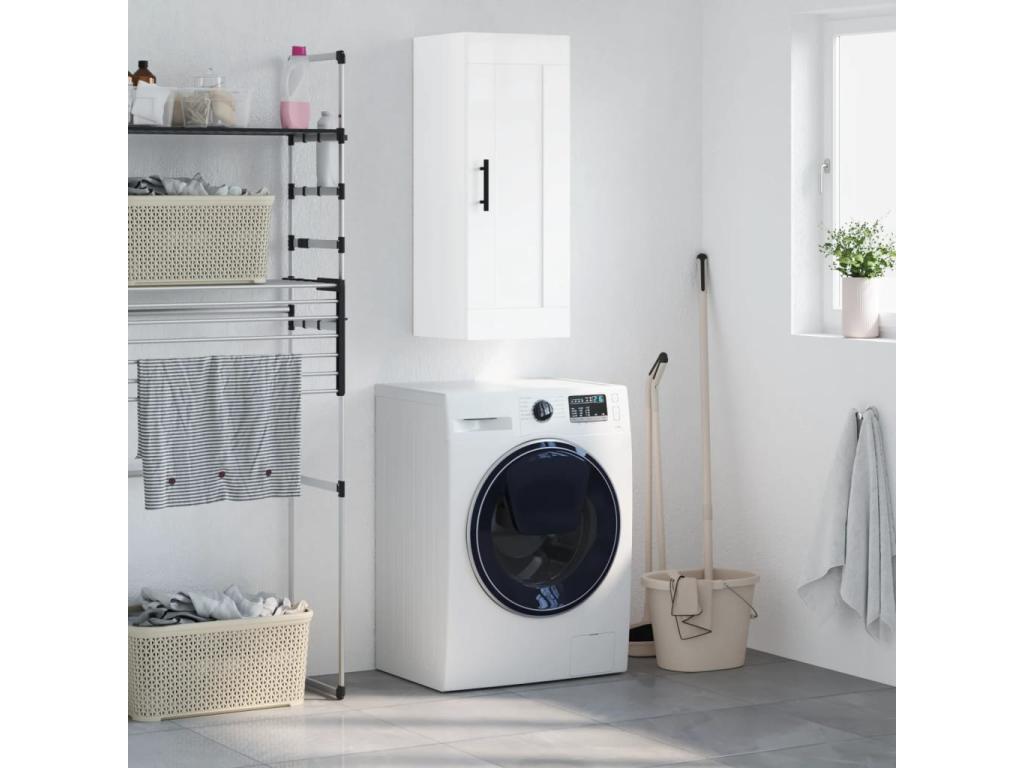 Glossy white wall cabinet 34.5x34x90 cm engineered wood CWSU74481