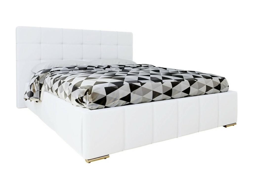 Lysvia 100 Double White Bed 160x200 Faux Leather Lysvia Slatted Base 178x216x105cm ROMQ72221