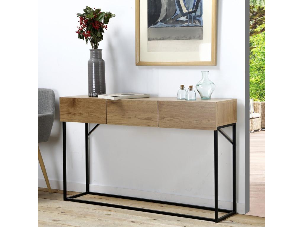 3-Drawer Console Table, Oak Finish, 120cm Wide, RNSL26218