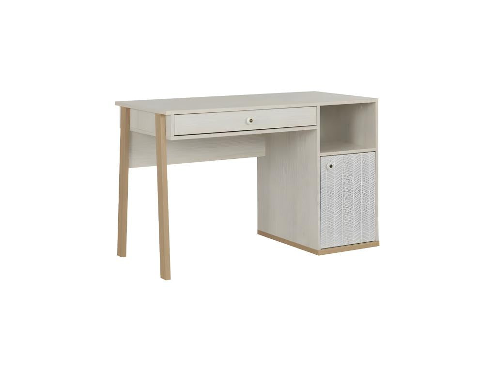 Dormeva YXNE62578 Desk with 1 Door and 1 Drawer, Whitewashed Wood