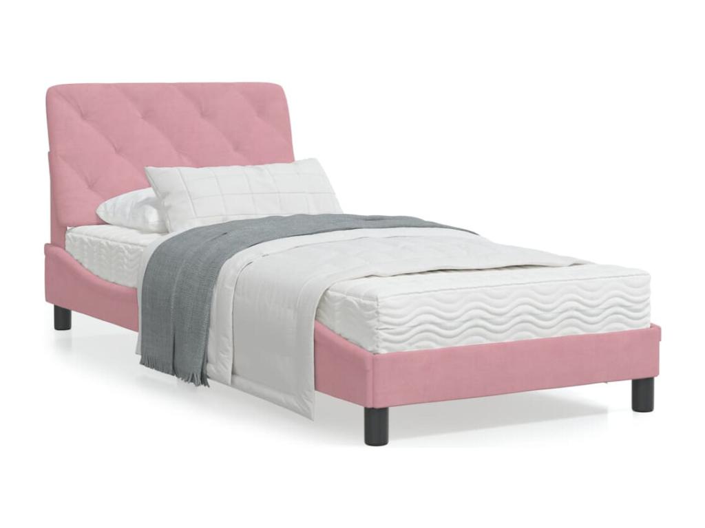 Bed frame with headboard, pink, 90x200 cm, velvet, JWAS95810