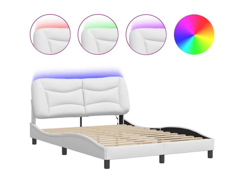 Bed frame with LED lighting, mattress not included, white, 140x190 cm KJXS55828