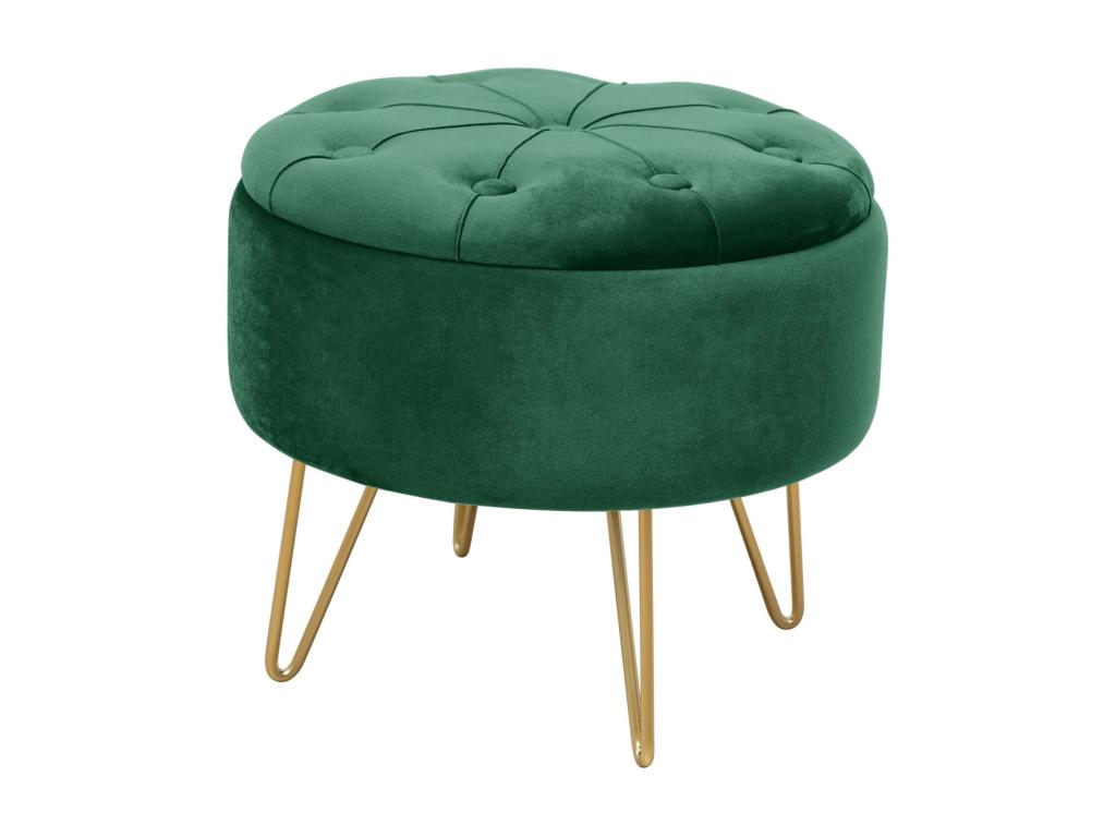Dormeva Storage Ottoman with Quilted Lid, Velvet, Bottle Green, Height 33 cm, IJKE16636