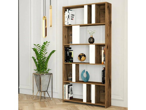 Zensova Bookshelf, Desk Shelf, Mobile Book Holder, 90x20x180 cm, Walnut and White, JKEJ98611