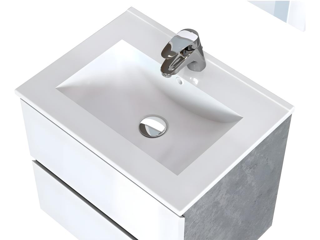 Bathroom cabinet in cement/glossy white melamine - Length 60 x Depth 45 x Height 85 cm BLTT63892