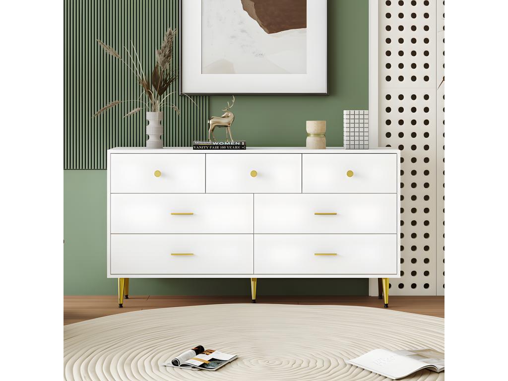Low sideboard - 7 drawers - made of particleboard - White GYQT51451