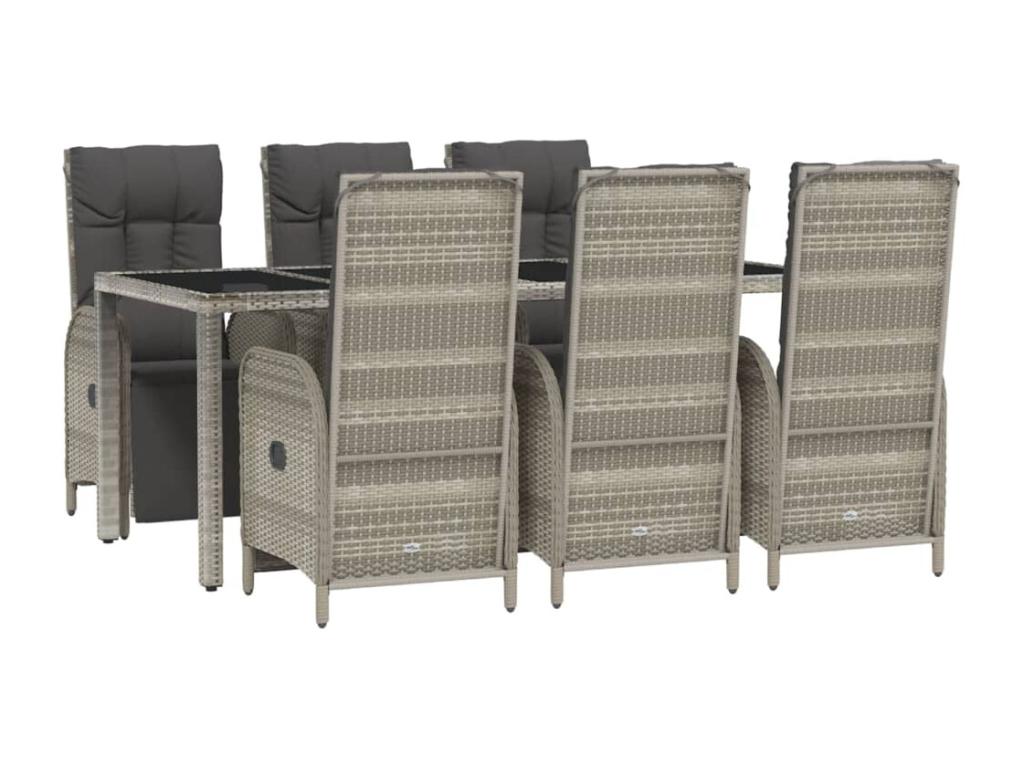 Garden dining set and cushions, 7 pieces, grey rattan QQTU96069