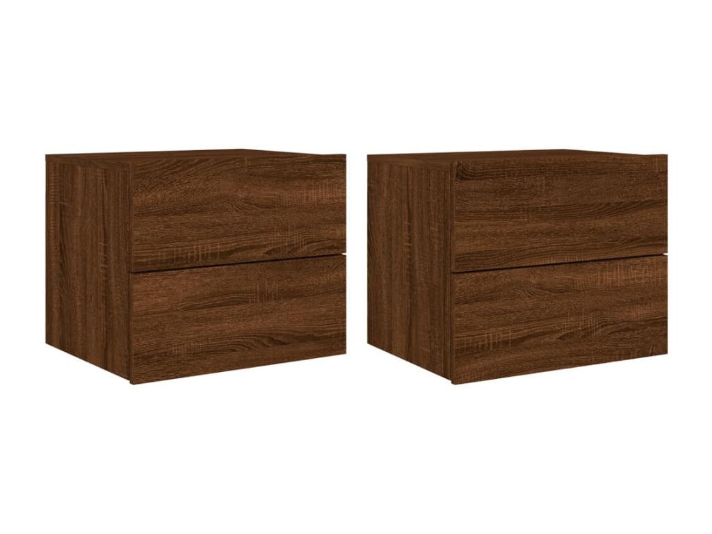 Wall-mounted bedside tables with LED lights, 2 pcs, brown oak, IEVC51364
