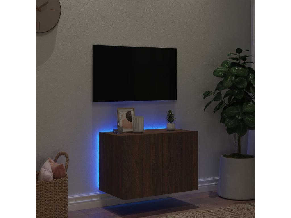 Wall-mounted TV unit with Zensova LED lighting, brown oak finish, 60x35x41 cm QDWW94084