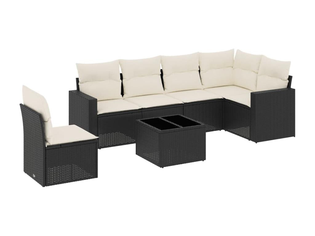 7-piece garden furniture set with cushions, black resin wicker TWEA37205