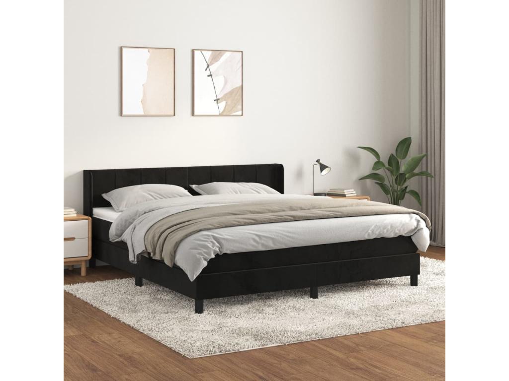 Upholstered bed base with mattress, black, 180x200 cm, velvet, BQDR89170