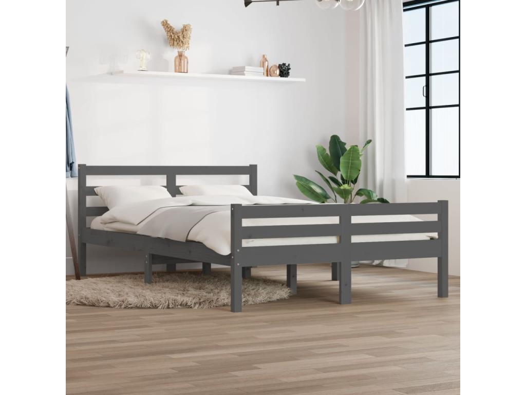 Grey Solid Wood Bed Frame 150x200 cm Extra Large LKTG84306