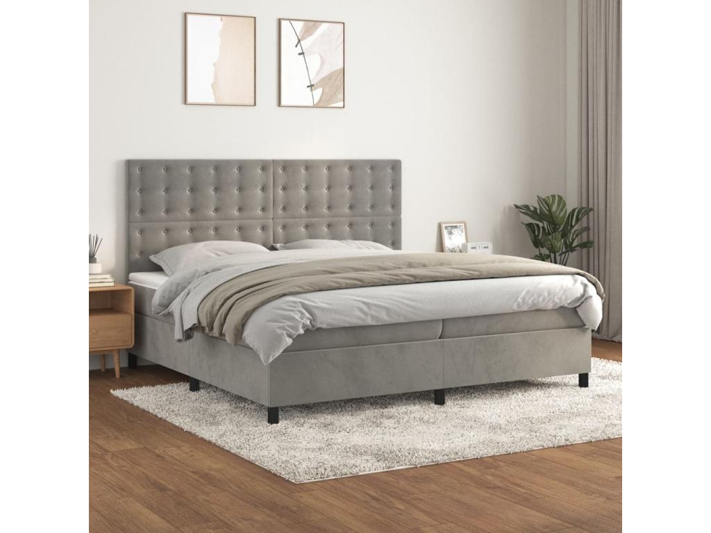 Dormeva bed base and mattress, light grey, 200x200cm, velvet, MMZC26661