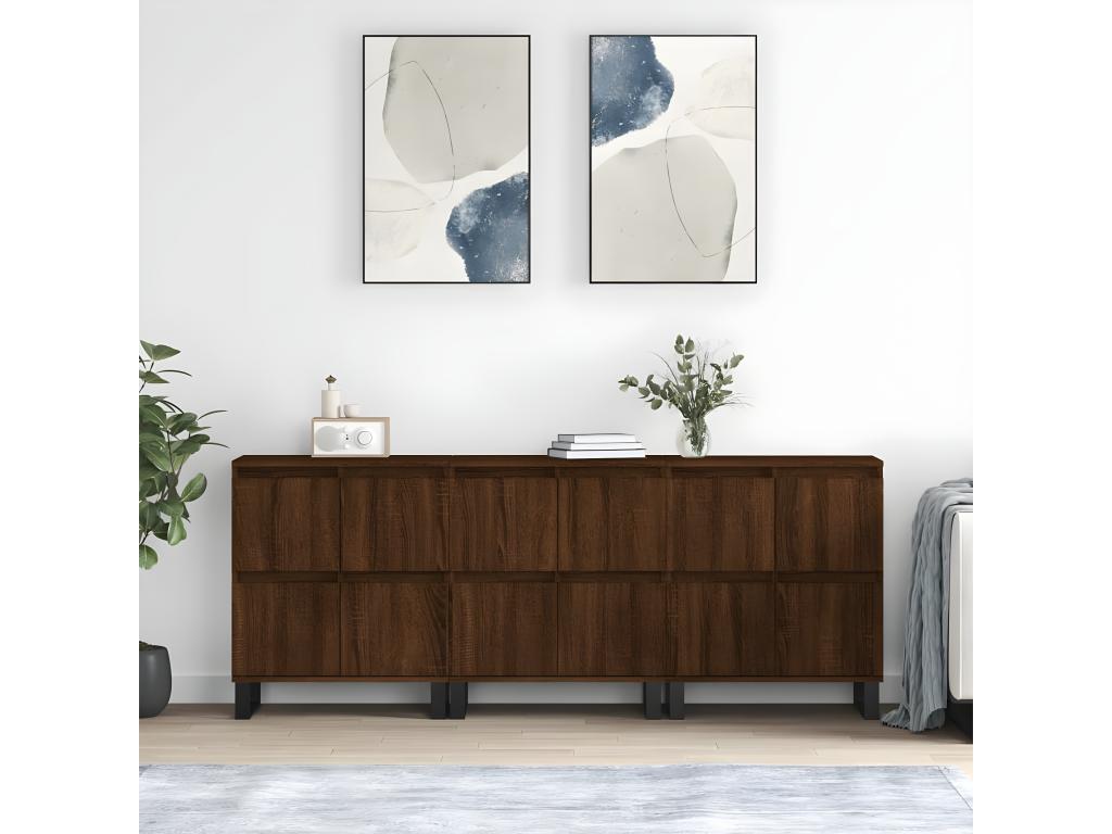 3-piece sideboard set, brown oak, engineered wood, KOEO87200