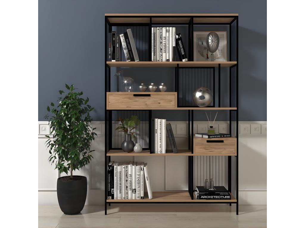 Dormeva Industrial Style Bookshelf L120cm Light Wood and Black Metal QPFL95028