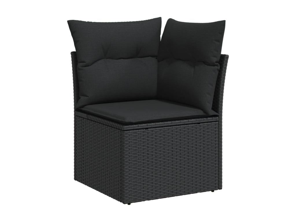 8-piece garden furniture set with cushions, black woven resin HFYB81143