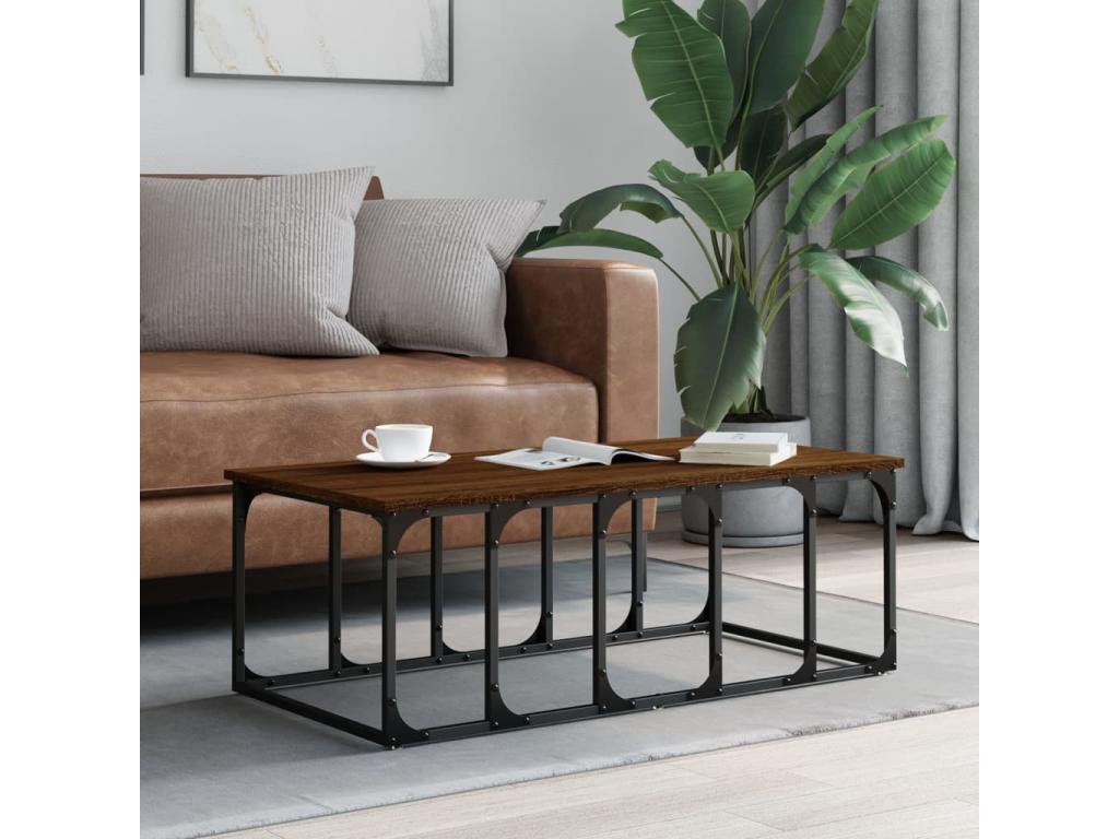 Brown oak coffee table 100x50x35.5 engineered wood RUYZ81405