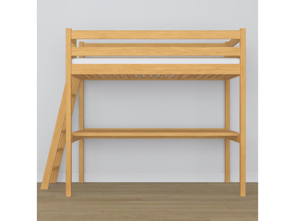 Wooden loft bed - with desk N02 Natural Pine 90x180 OZUT07659