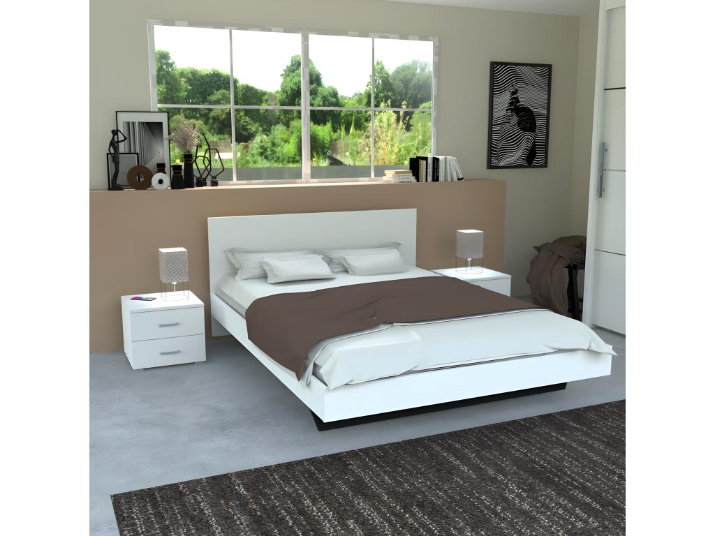 Dormeva 160x200 bed with 2 bedside tables, slatted base, and headboard / White JEXP76623