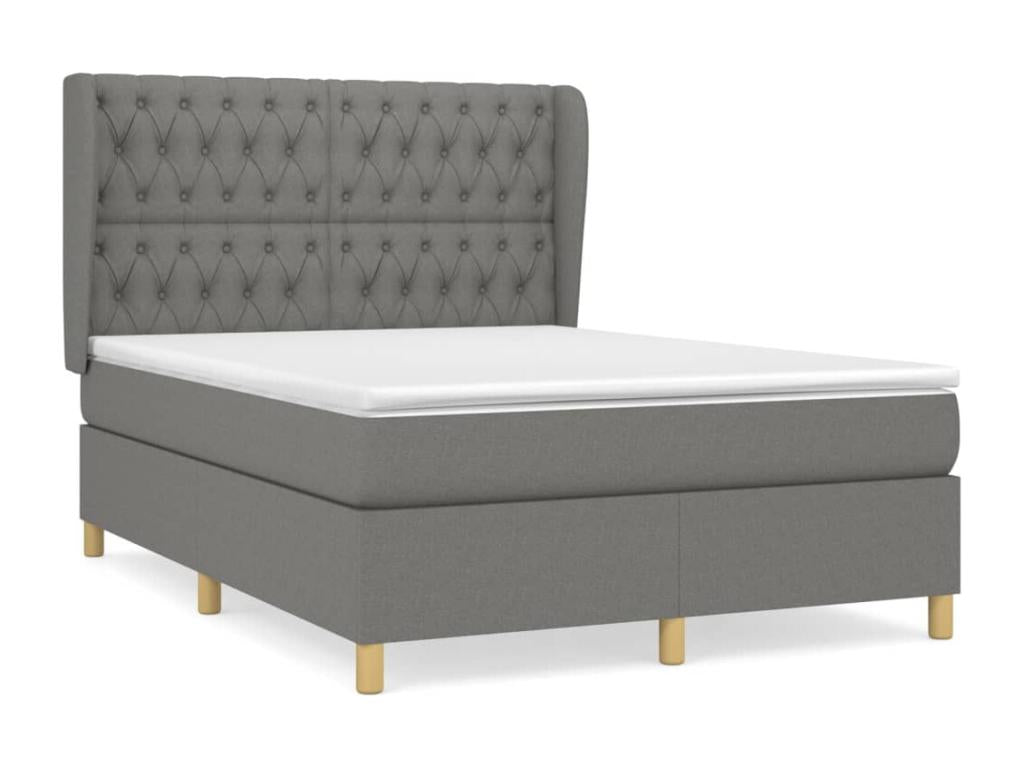 Upholstered bed base with mattress, dark grey, 140x190cm, fabric, IKBB41980