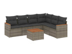 7-piece garden furniture set with cushions, grey woven resin CKVF03087