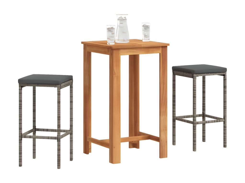 Dormeva XTKM23570 3-piece garden bar set, grey solid wood and rattan