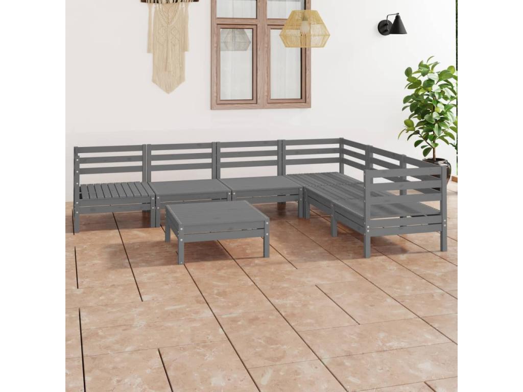 7-piece garden furniture set, solid pine wood, grey SLVV33532