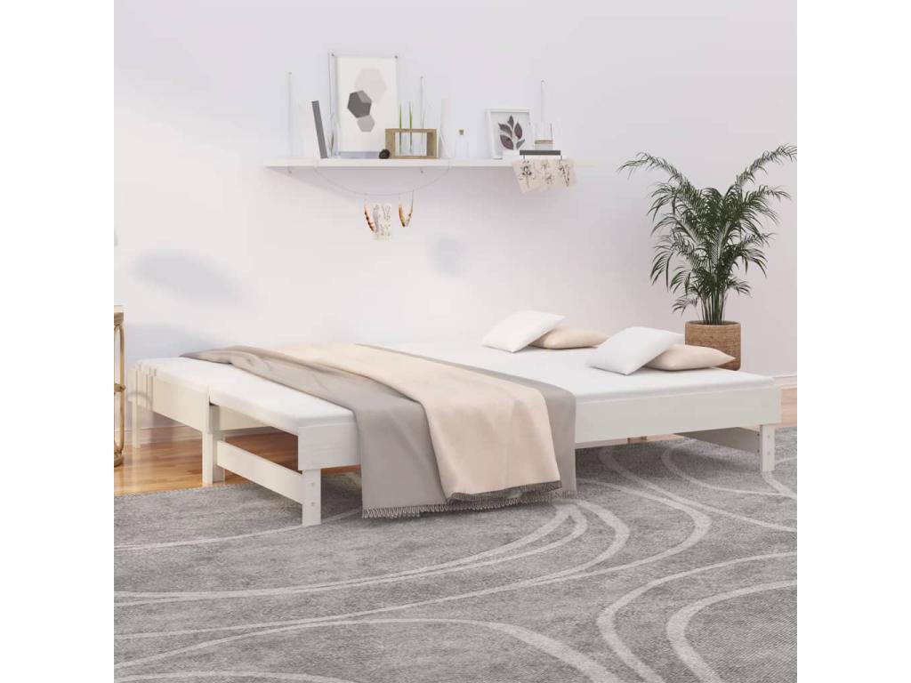 White Sliding Bed 2x 100x200 cm Solid Pine Wood TWFW62089