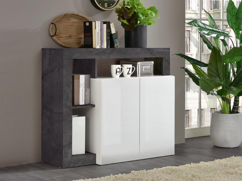Dormeva sideboard - 2 doors and 3 niches - White lacquer and concrete RRDR83917