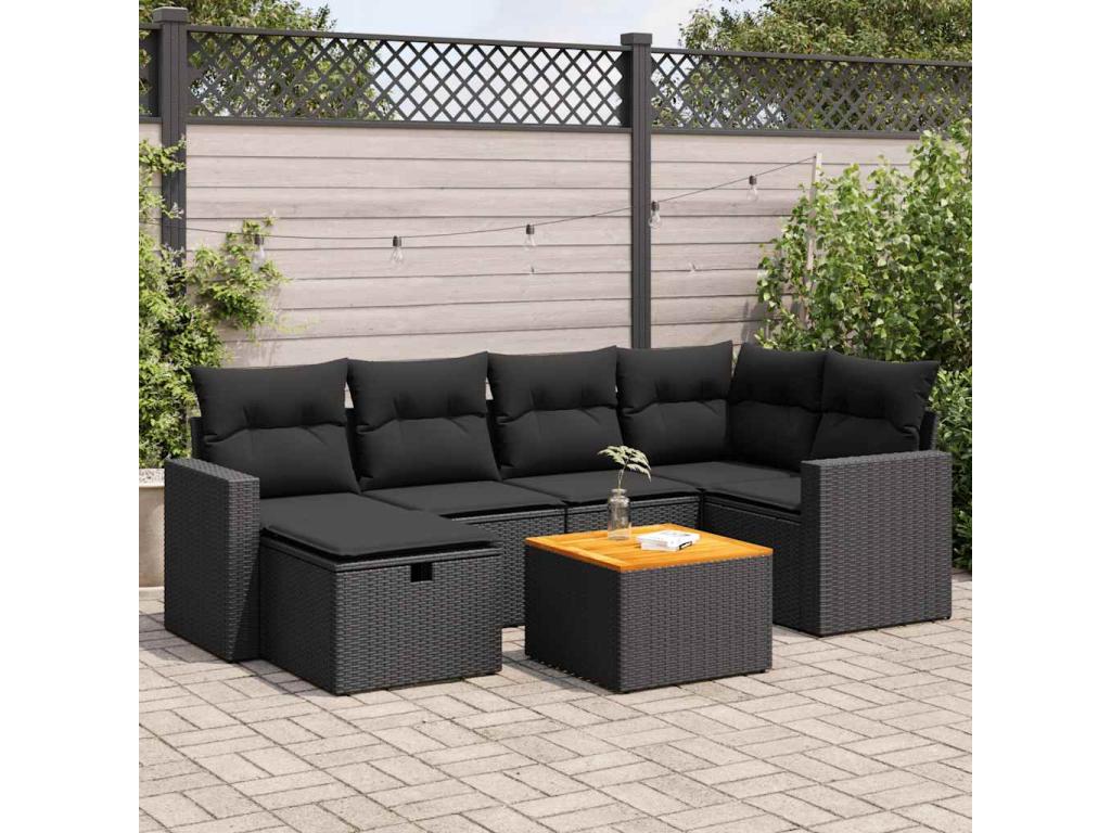 7-piece garden furniture set with cushions, Zensova woven resin GWKU25679