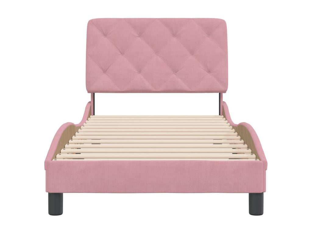 Bed frame with headboard, pink, 90x200 cm, velvet, JWAS95810