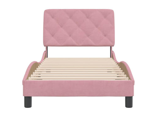 Bed frame with headboard, pink, 90x200 cm, velvet, JWAS95810