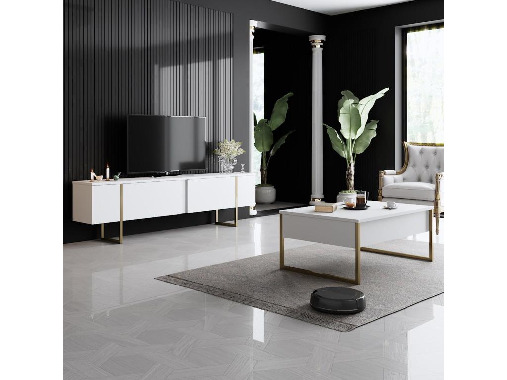 Dormeva Coffee Table 60x90cm Gold Metal and White Wood BWYE52478