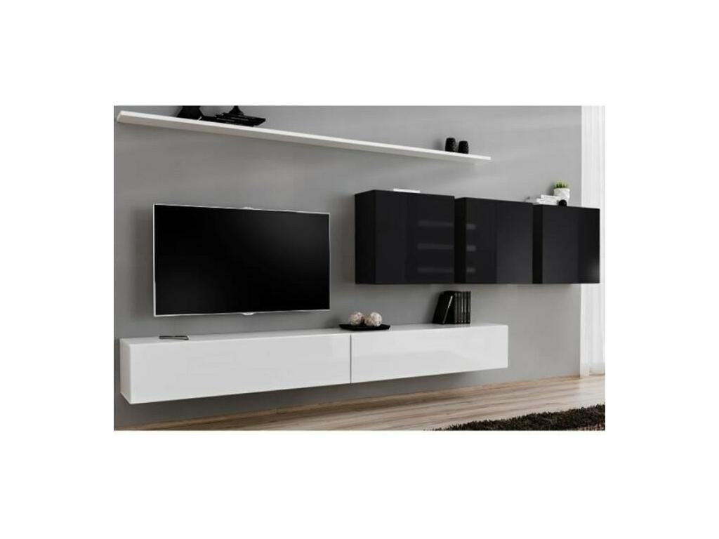 Dormeva VII living room furniture set in white and glossy black. FDZO29446