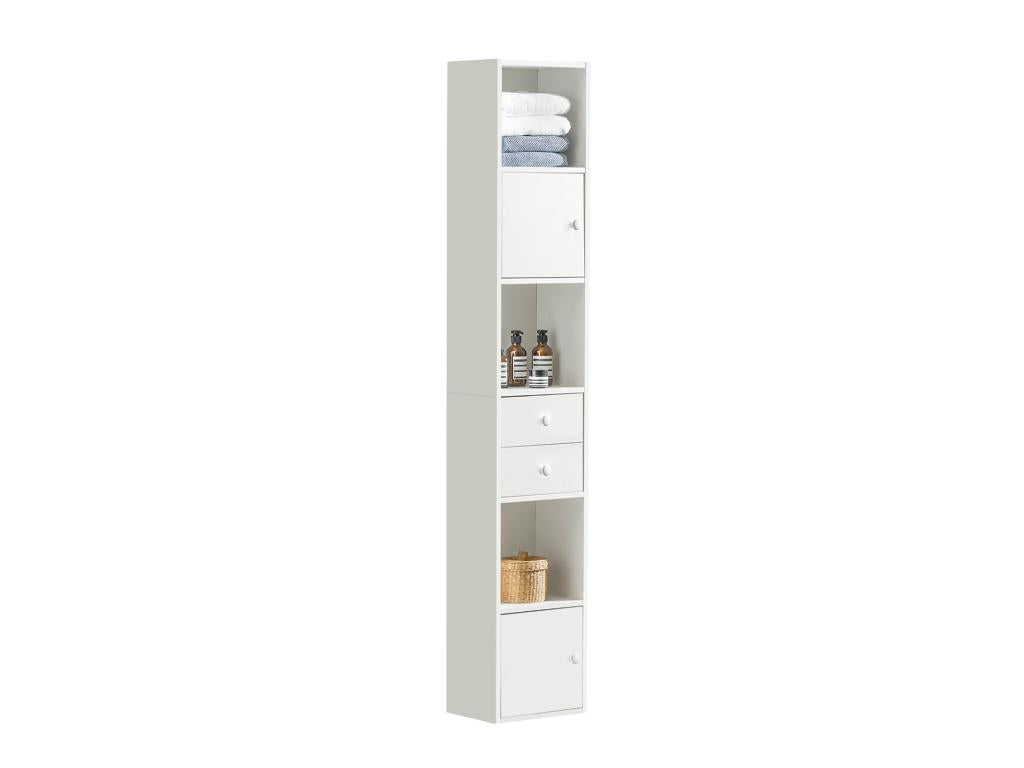 Freestanding Shelf Storage Unit Tall Column Cabinet with 2 Doors and 2 Drawers White Str10-w QUGH30668
