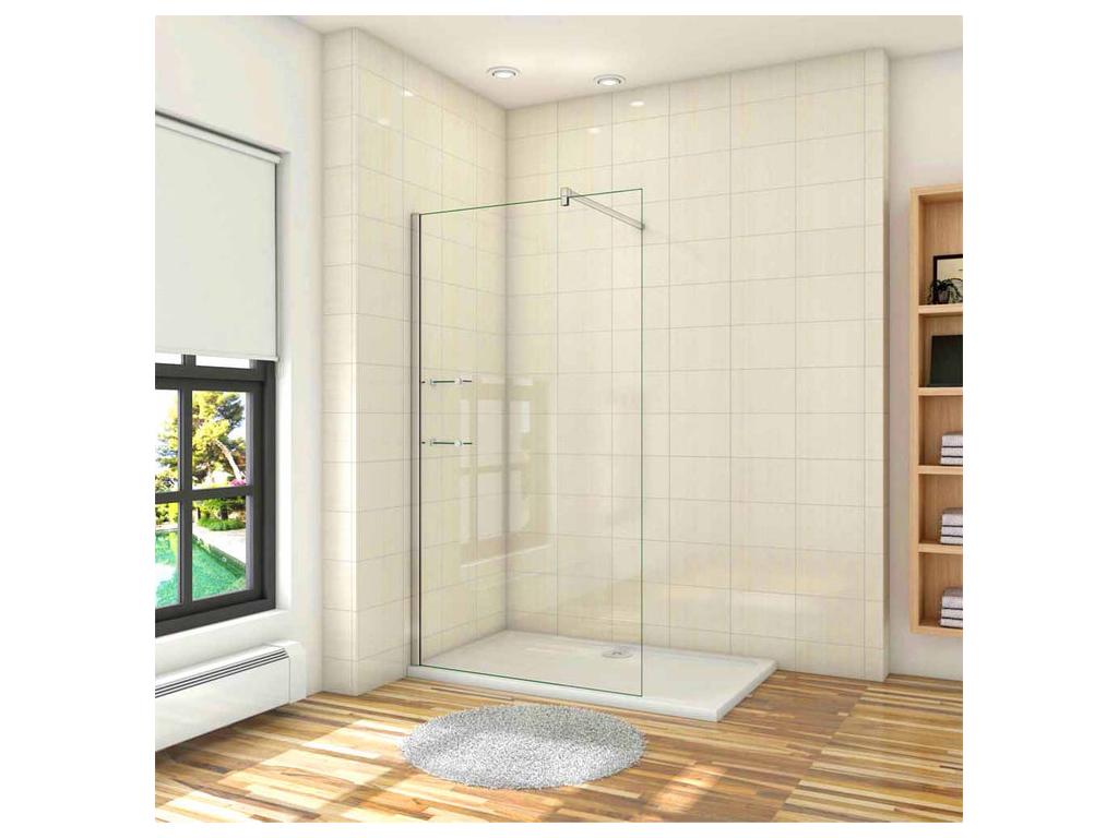 Walk-in shower enclosure 70x190cm with shelves and 90cm square support bar in 8mm anti-limescale glass LAPB37208