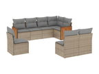 8-piece garden furniture set with cushions, beige woven resin LDIW24807