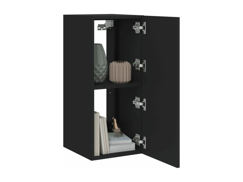 Wall-mounted TV units with LED lights, 2 pieces, black, 30.5x35x70 cm, EKUF07035