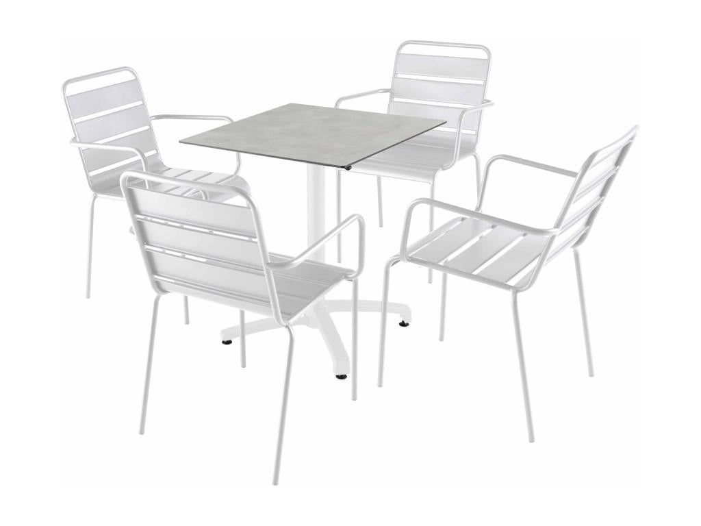 Table set, 70 cm, light grey, and 4 white metal chairs IRWR95634