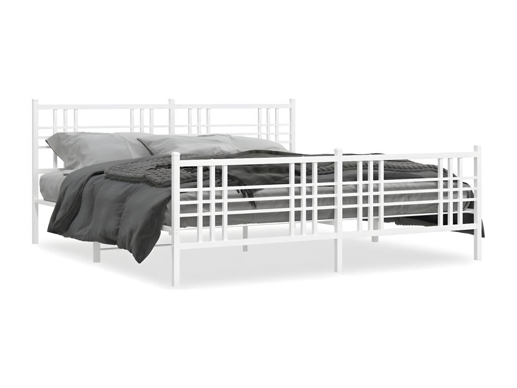 Metal bed frame with white headboard/footboard 183x213cm UYRT14471