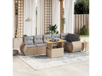 7-piece garden furniture set with cushions, beige woven resin XYLZ79884