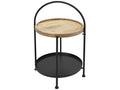 Side table, coffee table, 2 tiers, metal and wood, black, round, 35cm, JZIV61861