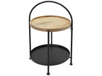 Side table, coffee table, 2 tiers, metal and wood, black, round, 35cm, JZIV61861
