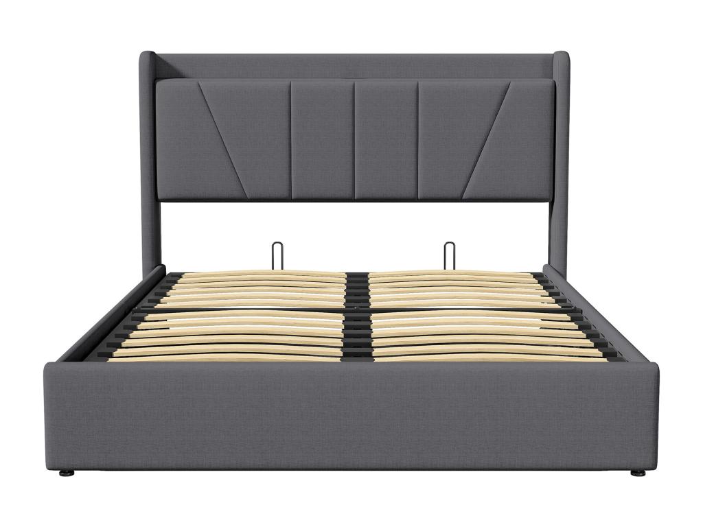 Dormeva 140x200cm Linen Fabric Storage Bed with USB Port - Headboard and Slatted Base - Grey WUPN34227