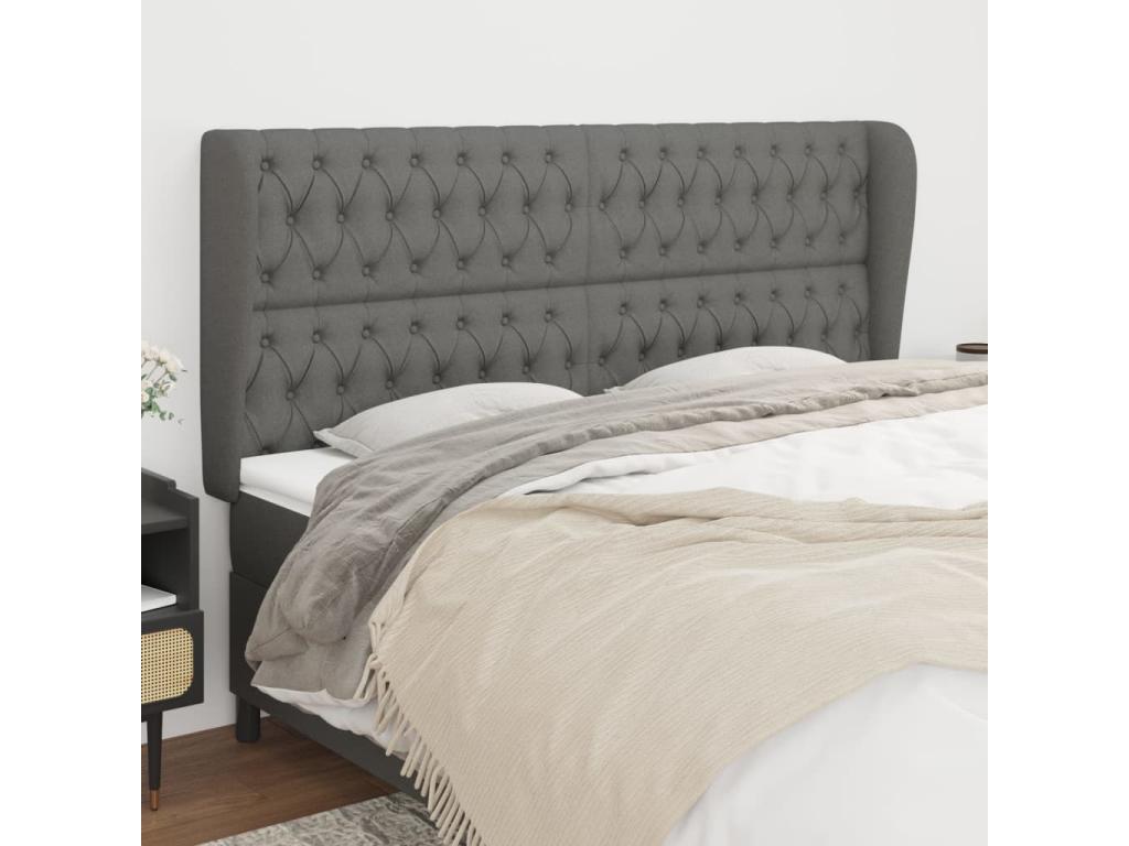 Headboard with wings, Dark Grey, 203x23x118/128 cm, Fabric CNPX49837