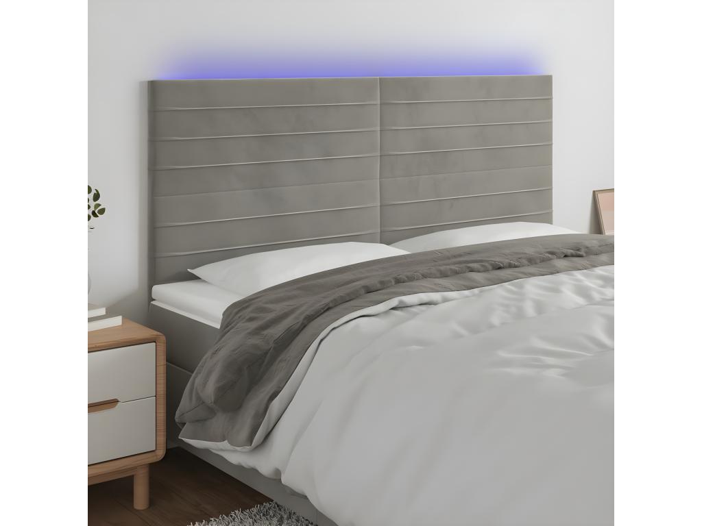 Light Grey LED Headboard 160x5x118/128 cm Velvet LOAM04382