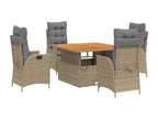 5-piece garden dining set with cushions, beige poly rattan, UPHA26527