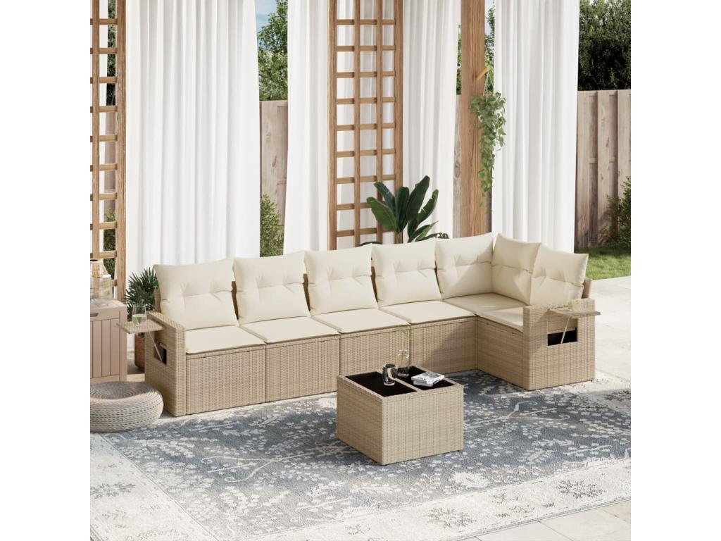 Garden furniture set with cushions, 7 pieces, beige woven resin BBHR56314