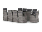 11-piece garden furniture set with cushions, grey wicker resin, QPNW97323