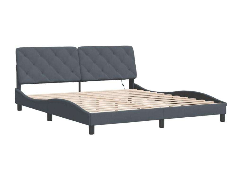 Bed frame with LED lights, dark grey, 180x200 cm, velvet, XIUU95626